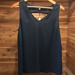 Navy tank with lace detail
